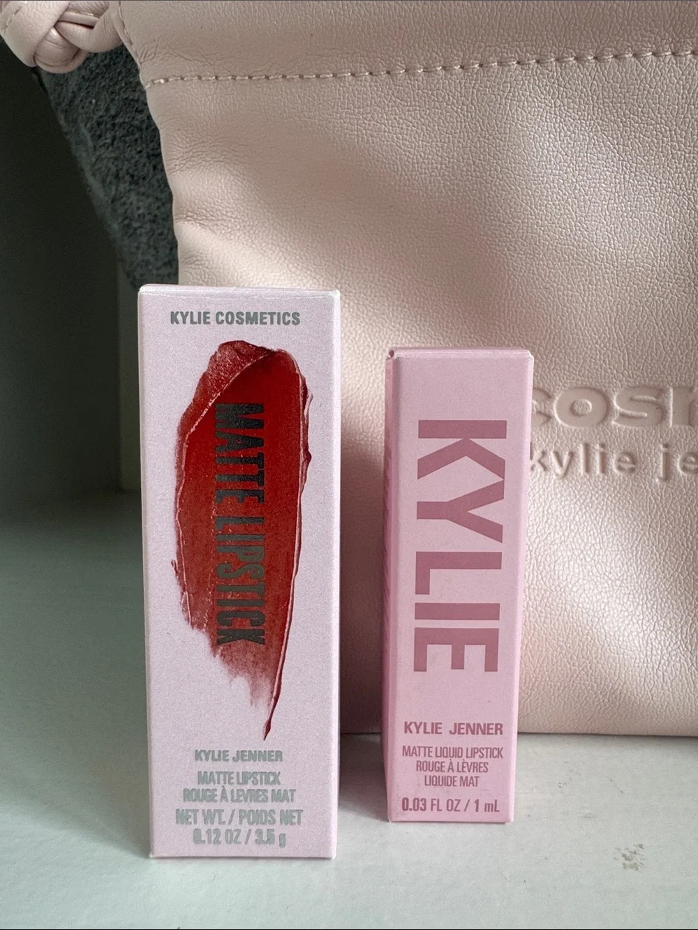 Kylie Cosmetics 5 Pc Set Cosmetic Bag~Lip Crayon~Lipstick~Liquid~Moisturizer NEW